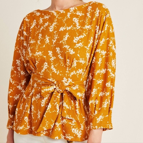 Anthropologie Amber Dolman Sleeve Blouse Floral Pleated Waist Fit & Flare sz Md - Picture 1 of 10